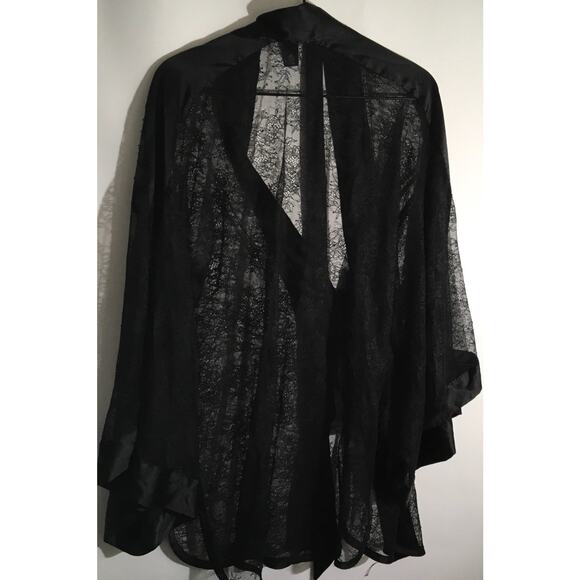 Victoria's Secret Sheer Lace Floral Kimono Short Satin Robe Black Women's XS - Picture 5 of 5